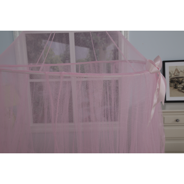 100% Polyester Ribbon Mosquito Nets Pink Circular Canopy