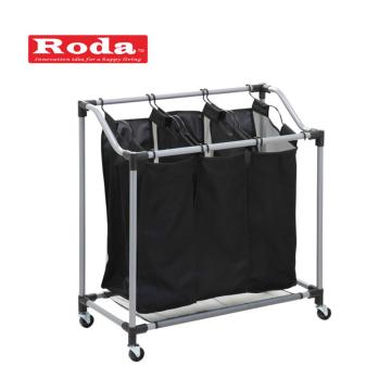 Triple Laundry Sorter Cart with Wheels - Hamper and Clothes Basket