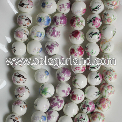 Flower Pattern Round Ceramic Porcelain Spacer Beads Charms