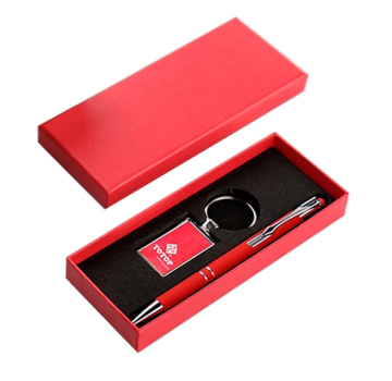 Customized Gold Keychain with Ferragamo Red Leather Luxury Pen Gift Set