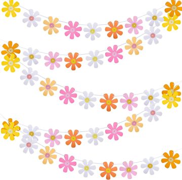 Colorful Boho Daisy Paper Garlands: Hippie Party Banners and Decor