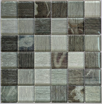 White mix brown glass mosaic laminated tile