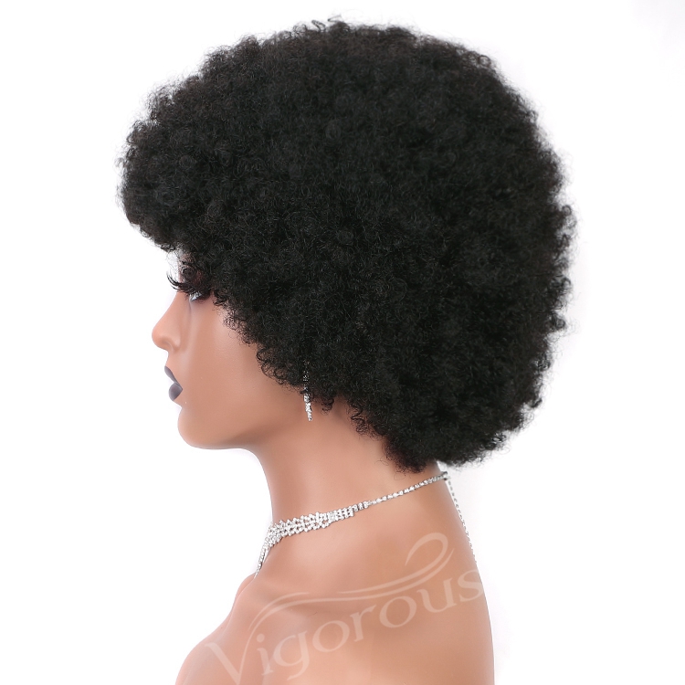 Vigorous wholesale top quality 150% density wavy short curly custom logo cheap brazilian human hair non lace front wigs