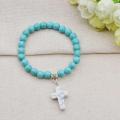 Natural Turquoise Chakra Gemstone 8MM Round Beads Charms Bracelet with HowliteCross