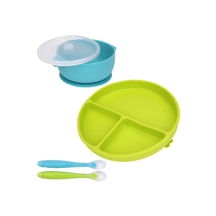 Yuming Factory BPA Free Toddler Kids Children Divided Toddler Dinner Feeding Plate Silicone Baby Suction Plate with Lid