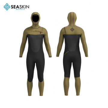 SeaSkin feminino zíper de peito 5/4mm de roupa de mergulho com capuz