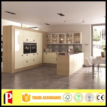 High gloss PVC kitchen cabinets wood grain cabinet carcass