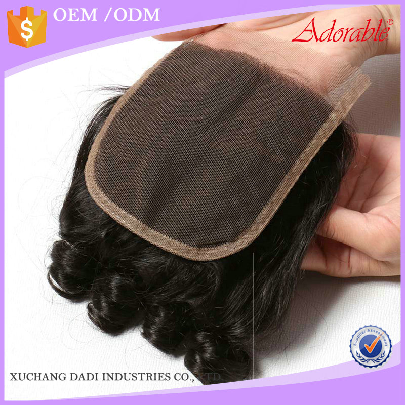 wholesale indian bouncy curl human hair 4x4 closure for wig,natural color funmi wave 4*4 lace closure by hair weaving