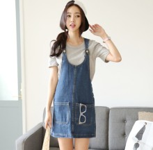 Printemps et Automne nouvelle vague de Institut coréen femelle de poche denim robe robe de sangle jupe denim/denim skirt