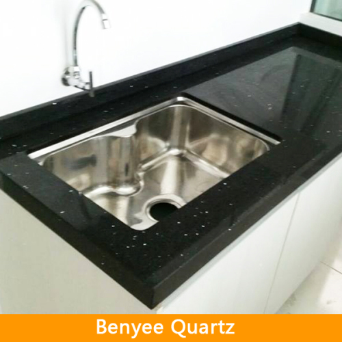 Black sparkle solid surface kitchen tops