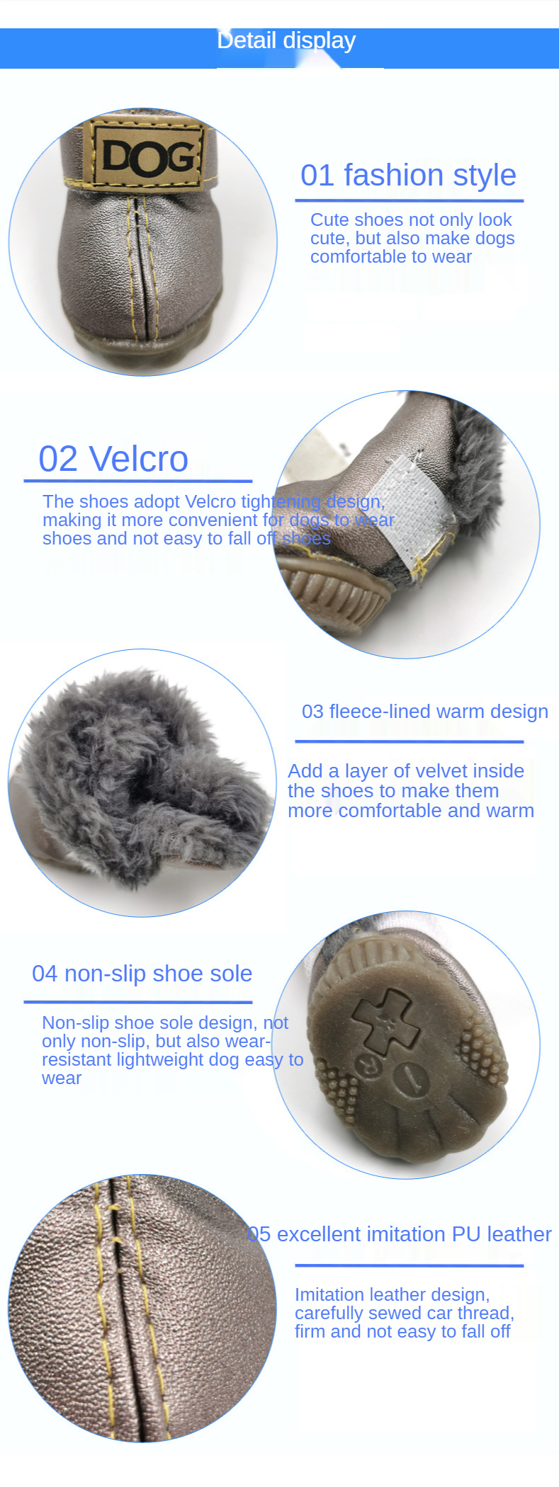 PU Leather Nonslip Pet Booties Winter Snow Dog Shoes Wholesale for Teacup Chihuahua Yorkie