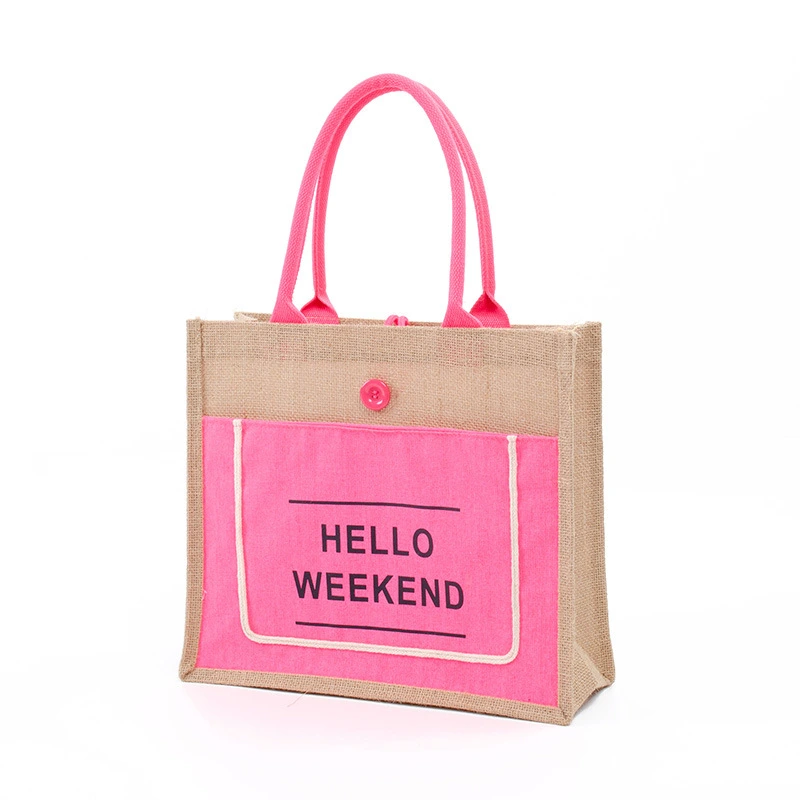 Promotional Gift Eco-Friendly Durable Reusable Jute Tote Bag with Full Logo Printed
