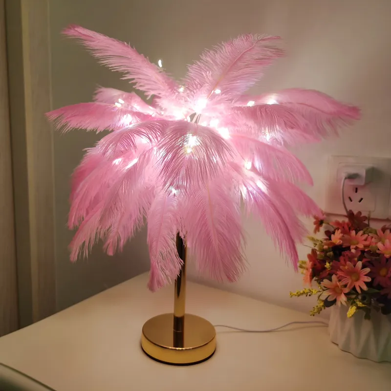 Modern Luxury Ostrich Feather LED Lamp for Elegant Bedrooms
