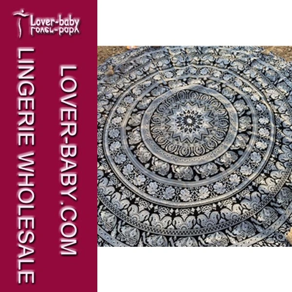 Black and White Tapestry Mandala Round Towel (L38360-1)