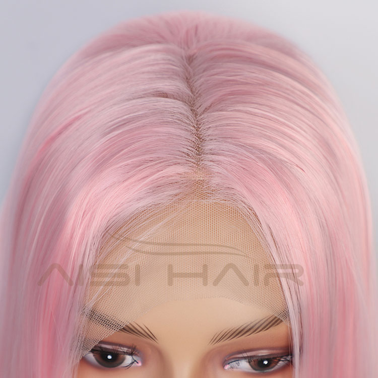 Aisi Hair 26 Inch Long Silky Straight Pink Wig Natural Straight Swiss Lace Wig Middle Part Lace Frontal Wigs For Black Women