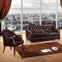 Luxury Vintage Chesterfield Tufted Real Leather Office Furniture Sofa