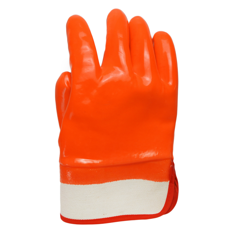 Flourescent Orange PVC gloves smooth finish safety cuff