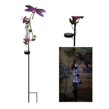 Garden Rain Gauge with Metal Dragonfly and Flower Decorative Solar Lights