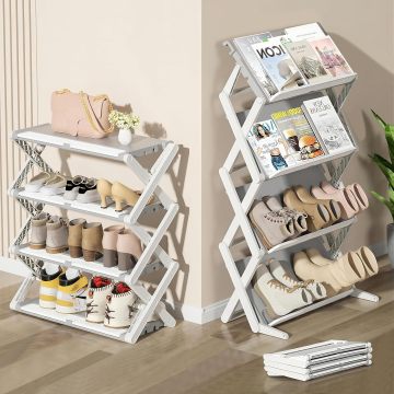 Foldable Plastic Shoe Storage Rack - Installation-Free Household Shoe Shelf