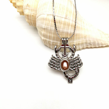 Silver Scorpion Shape Pearl Bead Cage Pendant Necklace