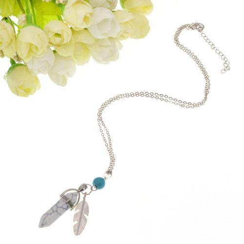 Howlite Feather Hexagonal Prism Pendant Choker Necklace