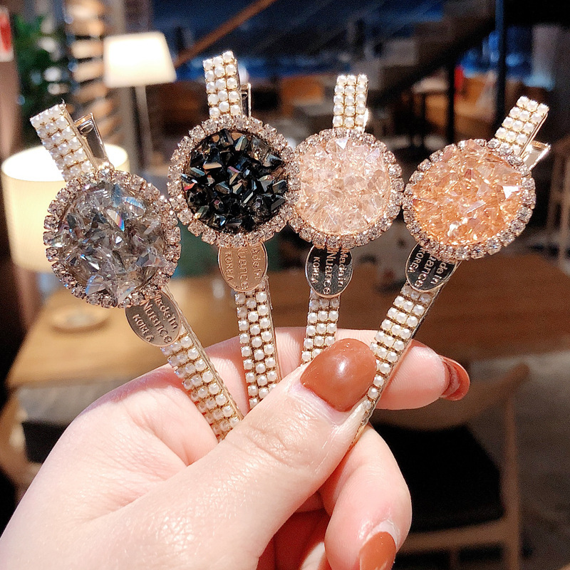 Fashionable Korean Round Rhinestone Crystal Bobby Pin Beautiful Colorful Hair Pins Clip