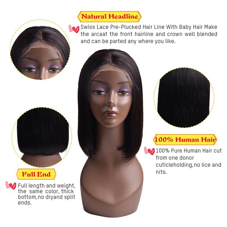 Wholesale Cheap Brazilian Short Straight Human Hair Closure Lace Front Bob Wigs For Black Women