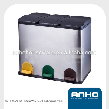 Three barrel rubber cover rectangle three foot pedal trash bin