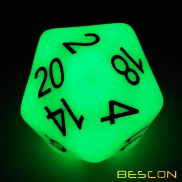 Bescon Jumbo Glowing D20 38MM, grande taille 20 côtés Dice Jade Glow Dans Dark, Big 20 Faces Cube 1,5 pouces