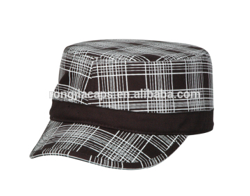 newest checked fabric military hat