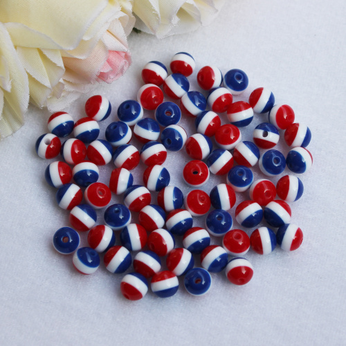 8MM ronde hars blauw-wit-rood polyester plastic pony kralen voor het maken van sieraden