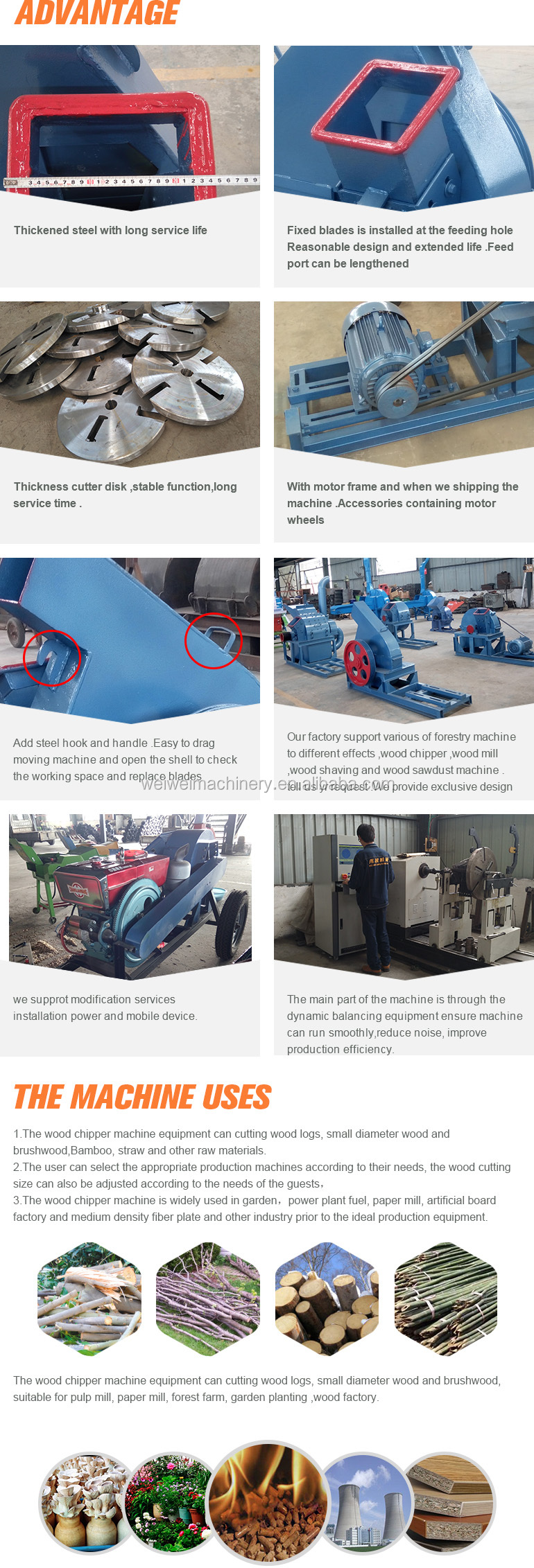 Weiwei wood hammer mill wood crushing machine diesel electric engine