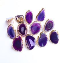 Natural Agate Purple Ring: Raw Stone Crystal Gold Plated Irregular Exaggerated Design