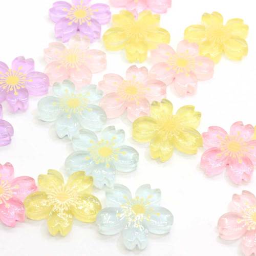Beautiful Cherry Blossom Flower Shaped Resin Flatback Cabochon For Girls Garment Accessories Or Bedroom Ornaments Beads