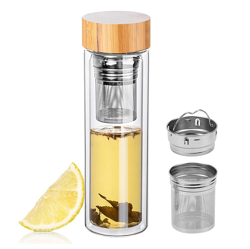 water bottle with wood lid 500ml double wall infuser glass tea bottle glass