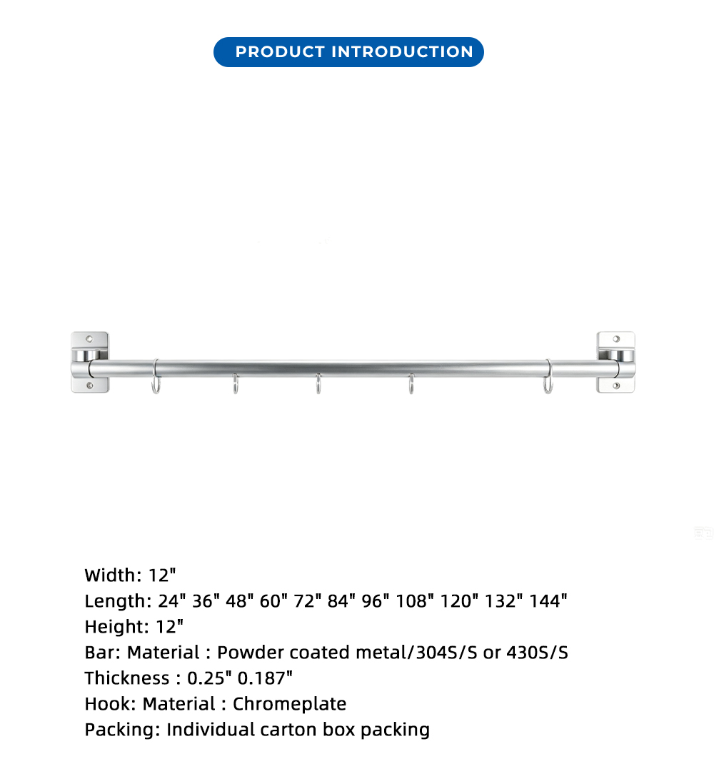 الفولاذ المقاوم للصدأ جدار جبل أواني معلقة السكك الحديدية X Stainless Steel Wall Mount Utensil Hanging Rail X