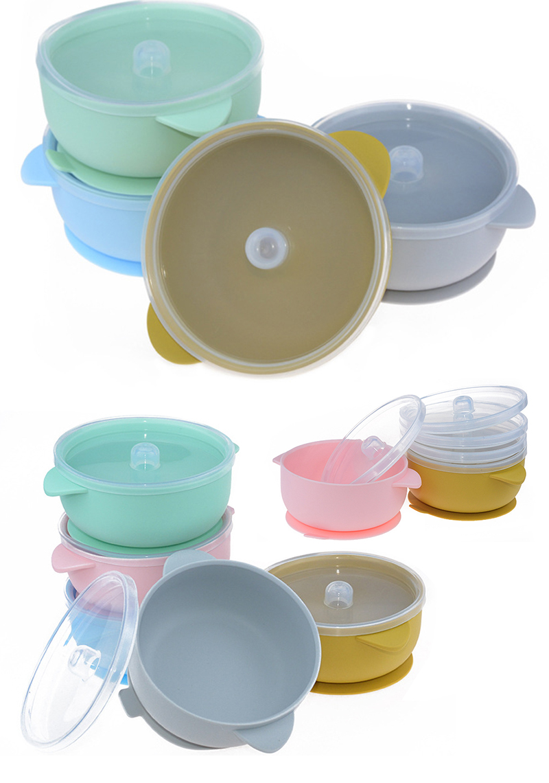 BPA-free 100% safe food grade silicone baby bowl with spoon heat and scald silicone tableware