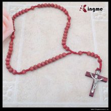 Wooden rosary with carved rose sent religious necklace