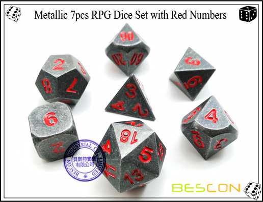 Juego de dados metálico de 7pcs RPG con Red Numbers-2 Metallic 7pcs RPG Dice Set with Red Numbers-2