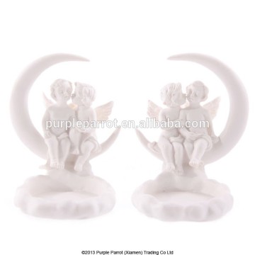 Crescent Moon Polyresin Cherubs Candle holder