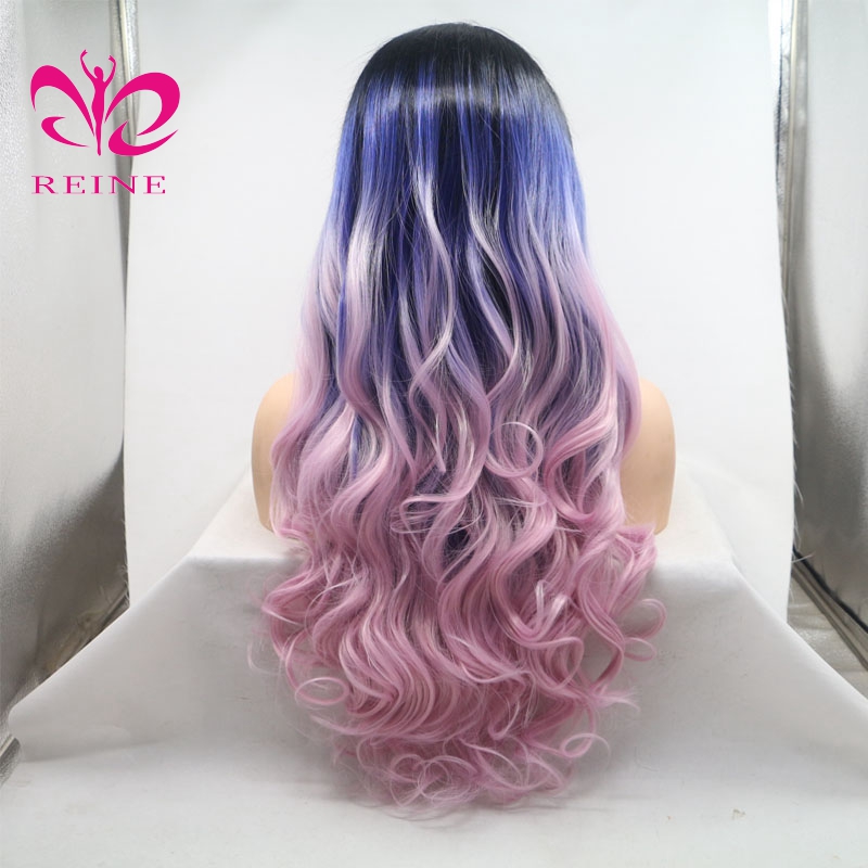 New design Straight and Curly lace frontal wig REINE  synthetic Three  ombre color wave hair lace front wig with baby hair