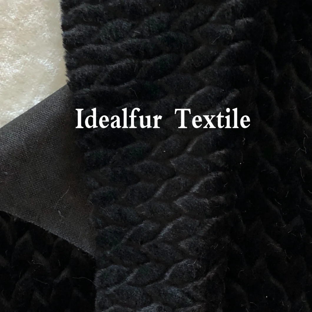 Embossed Knitted Fake Black Rabbit Fur