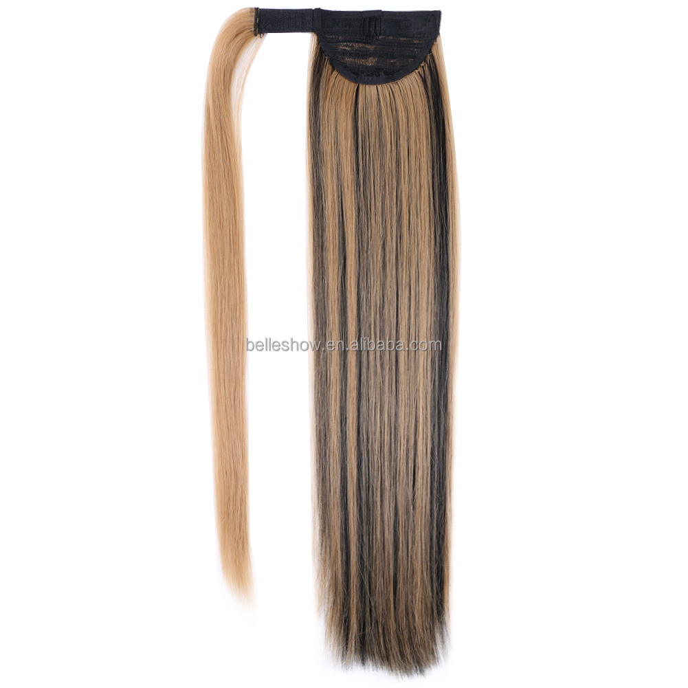 Long Straight Ponytail Hair Synthetic Ombre Mixed Color Straight Synthetic rainbow Ponytail Wrap Around Magic Paste Ponytail