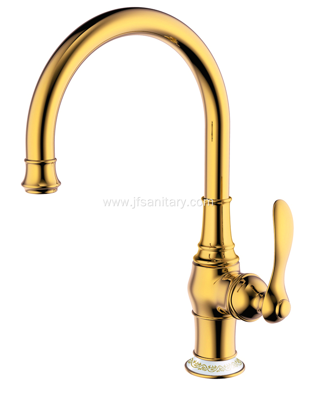 Copper Single Hole Kitchen Sink Faucet Gold