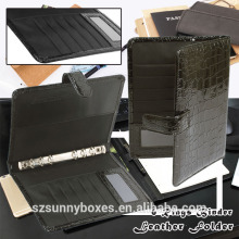 A4 Leather 6 Ring Binder Portable Metal Button Closure Leather Folio Folder