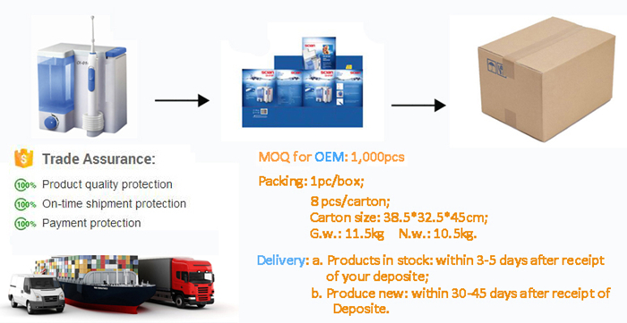 Pengepakan dan pengiriman flosser air lisan Packing and shipping of oral water flosser