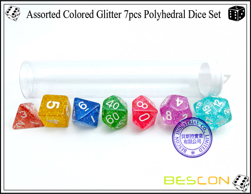 Assorted Colored Glitter 7pcs Polyhedral Dice Set-2