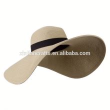 yellow toned leather trim raffia hat