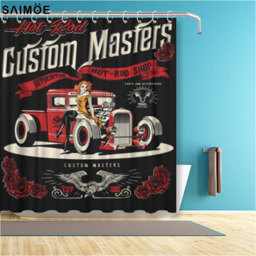 Red Vintage Hot Rod Cars and Pin Up Girls Shower Curtains Sets