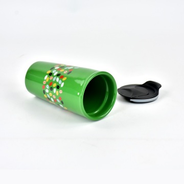 taza de recuerdo personalizada de cerámica con tapa de plástico